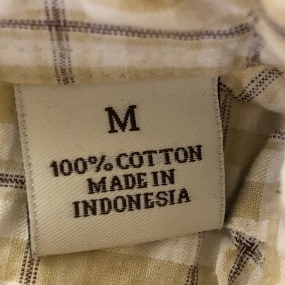 Perry Ellis Mens Short Sleeve Button Down Shirt Beige Size Medium Plaid Pocket - Picture 5 of 8